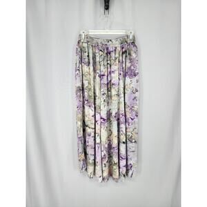 Tienda Ho Skirt Womens One Size Purple Floral Rayon Maxi Elastic Waist Boho